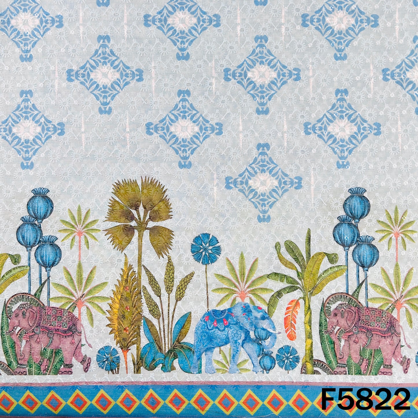 Digital Print Chikankari Sequins Work Cotton Fabric - F5822