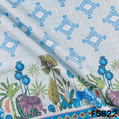 Digital Print Chikankari Sequins Work Cotton Fabric - F5822