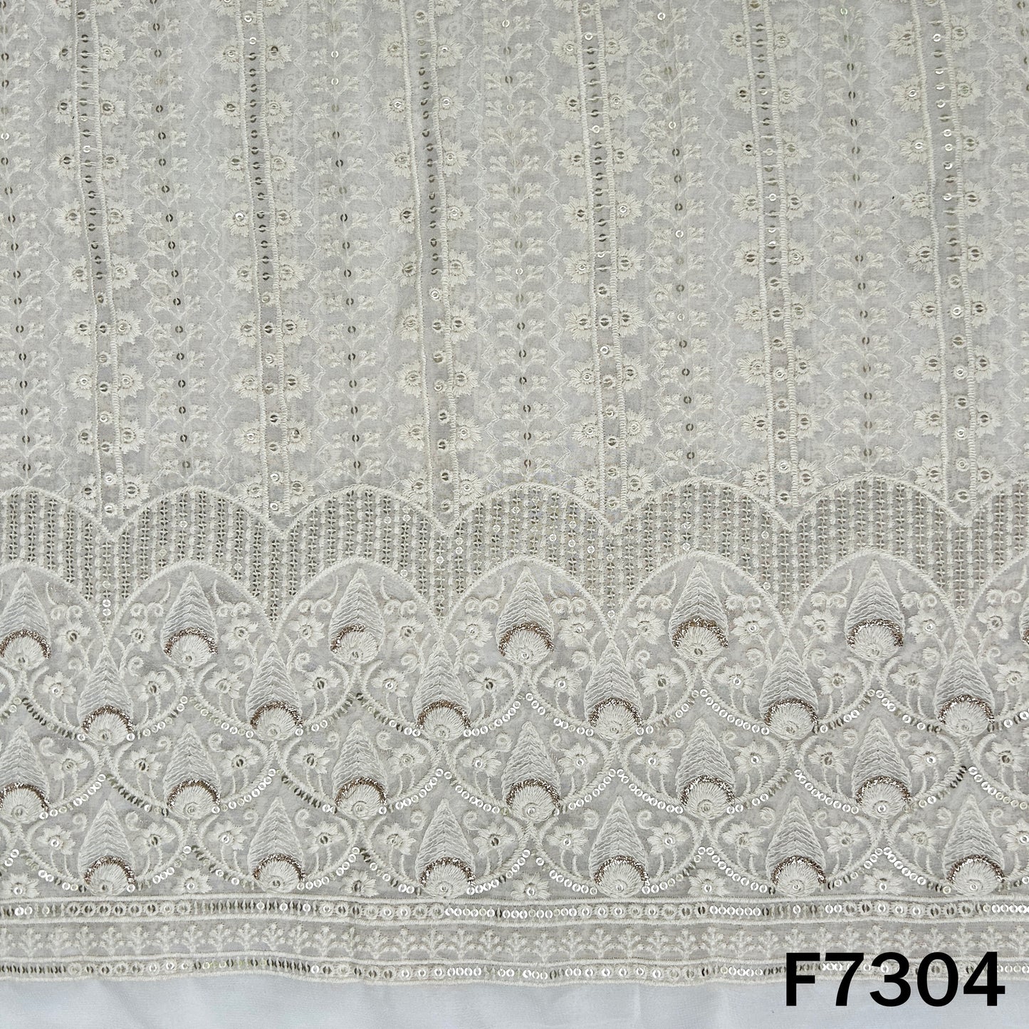 Dayeable Thread Zari Sequins Embroidered Georgette Fabric - F7304