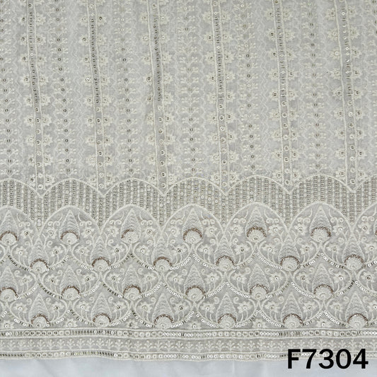 Dayeable Thread Zari Sequins Embroidered Georgette Fabric - F7304