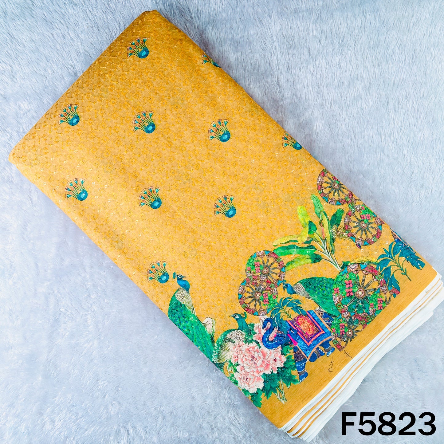 Digital Print Chikankari Sequins Work Cotton Fabric - F5823