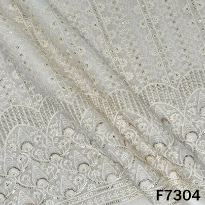 Dayeable Thread Zari Sequins Embroidered Georgette Fabric - F7304
