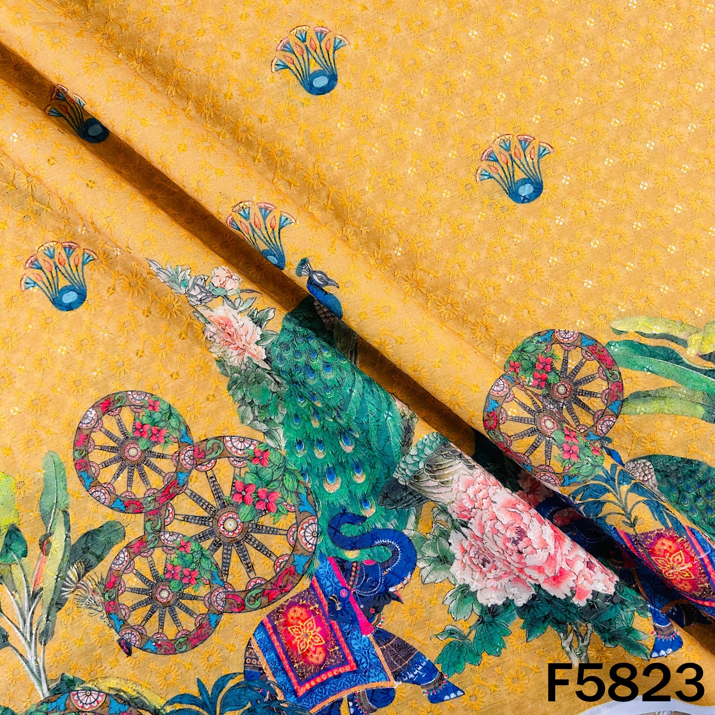 Digital Print Chikankari Sequins Work Cotton Fabric - F5823