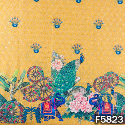 Digital Print Chikankari Sequins Work Cotton Fabric - F5823