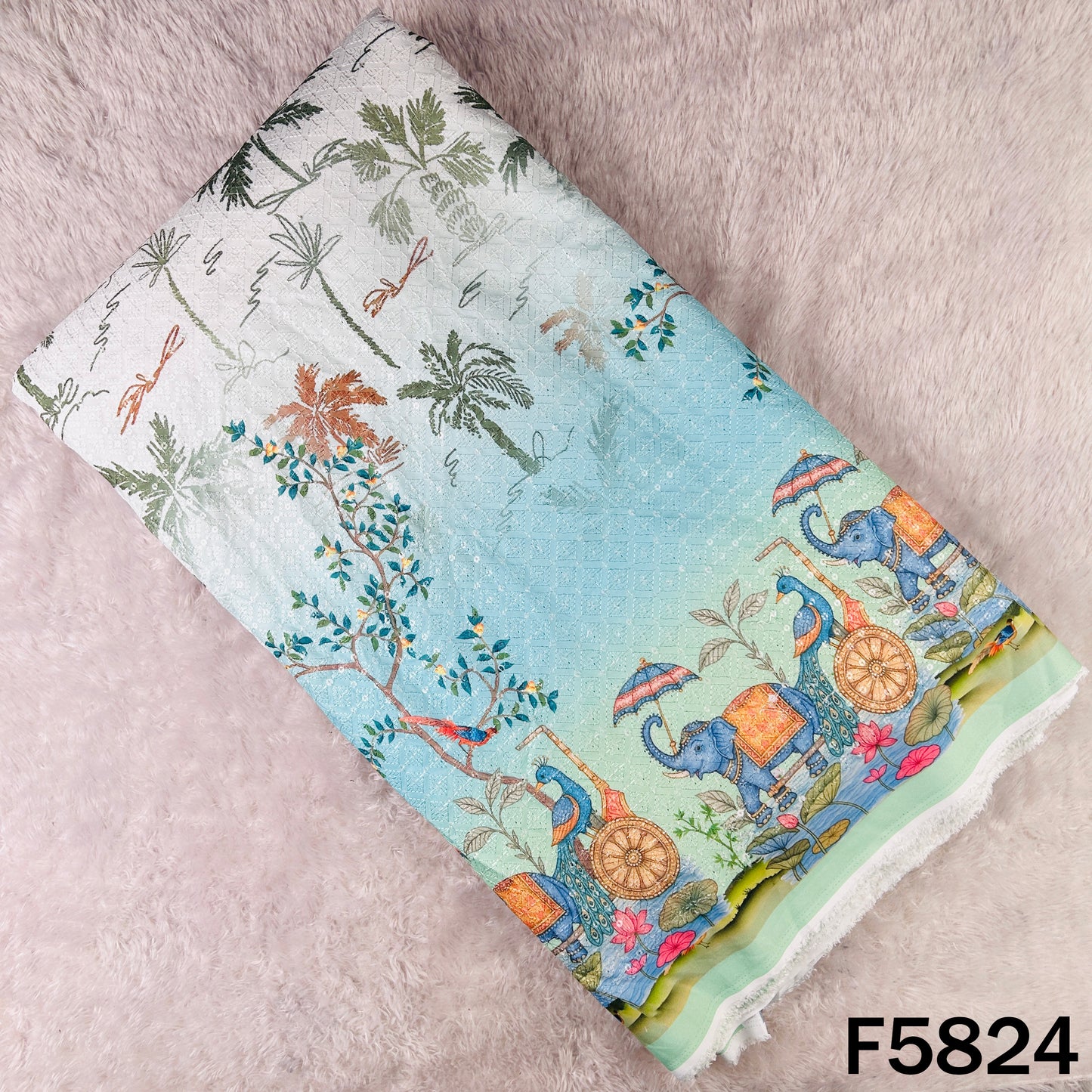 Digital Print Chikankari Sequins Work Cotton Fabric - F5824