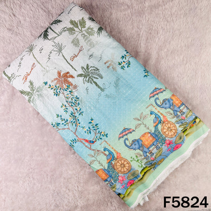 Digital Print Chikankari Sequins Work Cotton Fabric - F5824