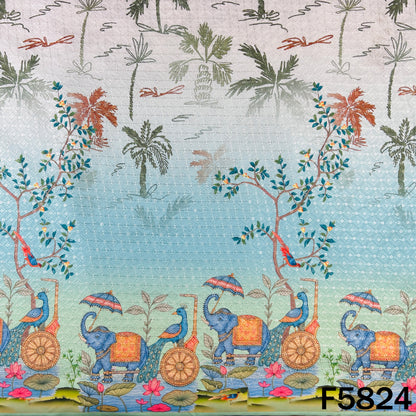 Digital Print Chikankari Sequins Work Cotton Fabric - F5824