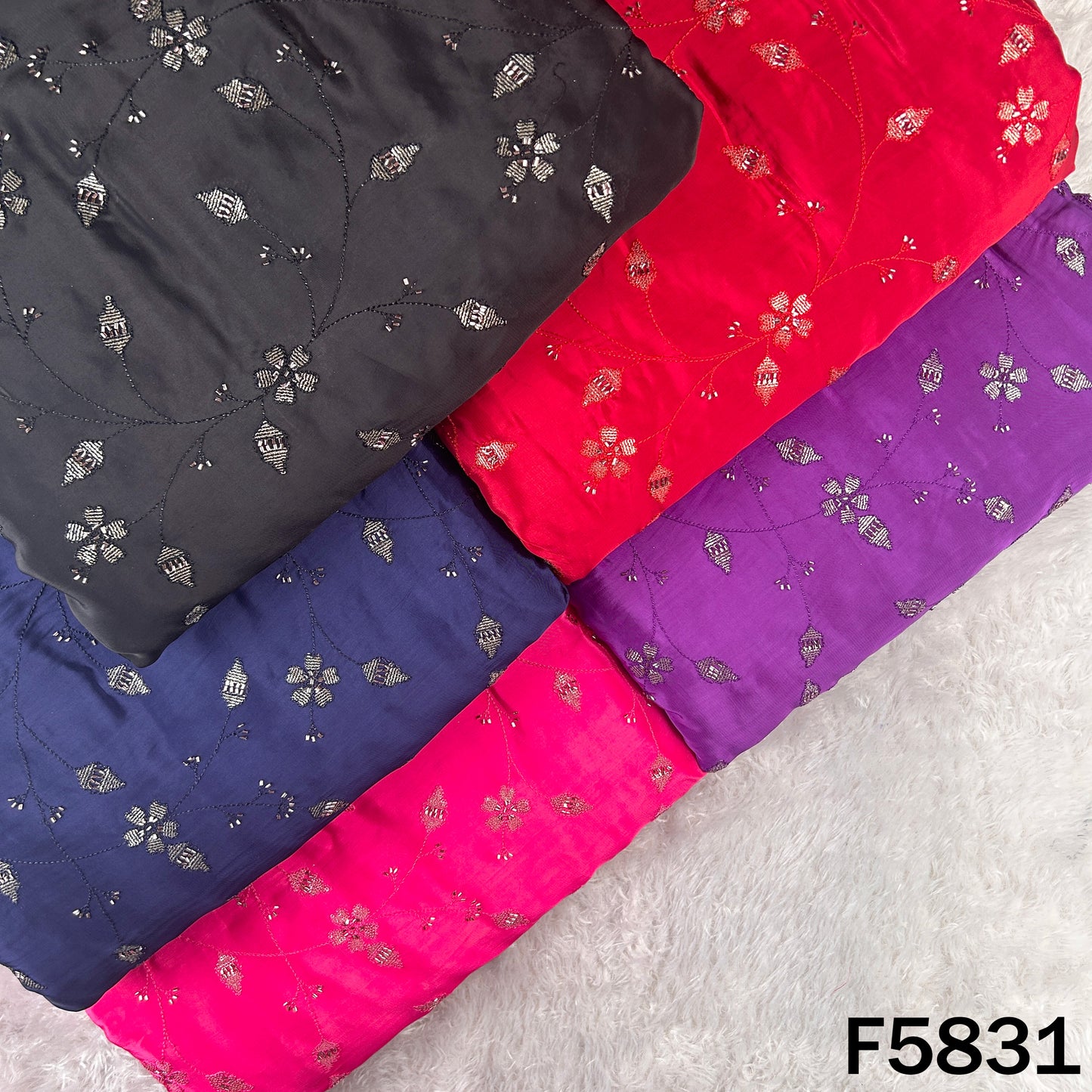 Cut Dana Thread Sequins Embroidered Crepe Fabric - F5831