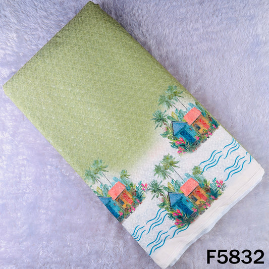 Digital Print Chikankari Sequins Work Cotton Fabric - F5832