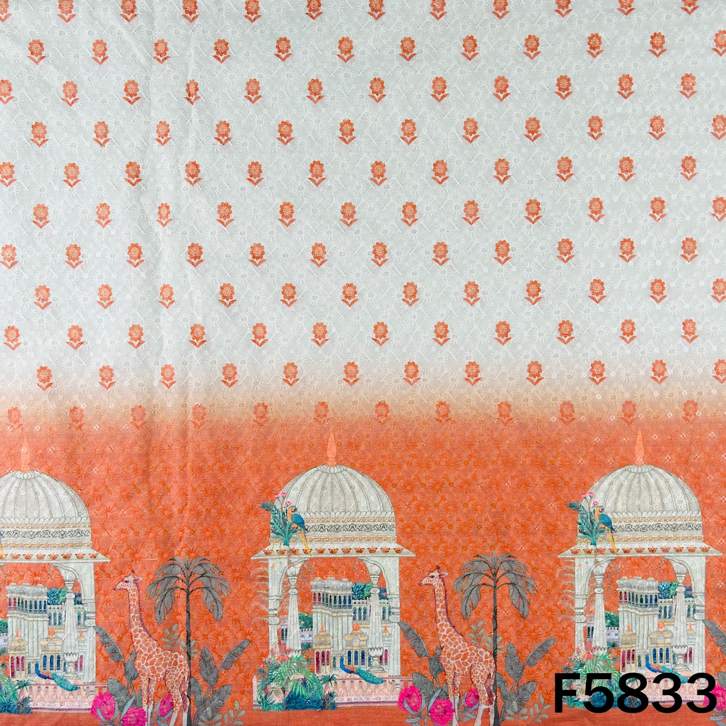 Digital Print Chikankari Sequins Work Cotton Fabric - F5833