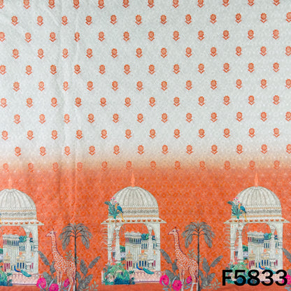 Digital Print Chikankari Sequins Work Cotton Fabric - F5833