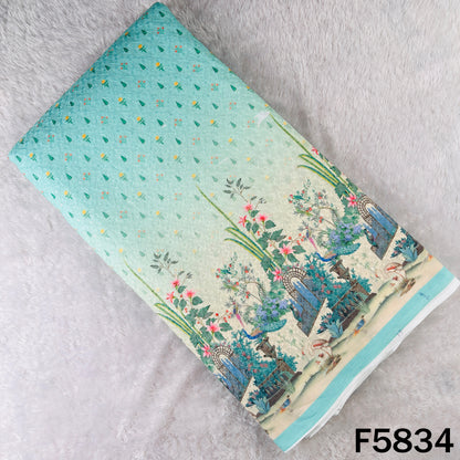 Digital Print Chikankari Sequins Work Cotton Fabric - F5834