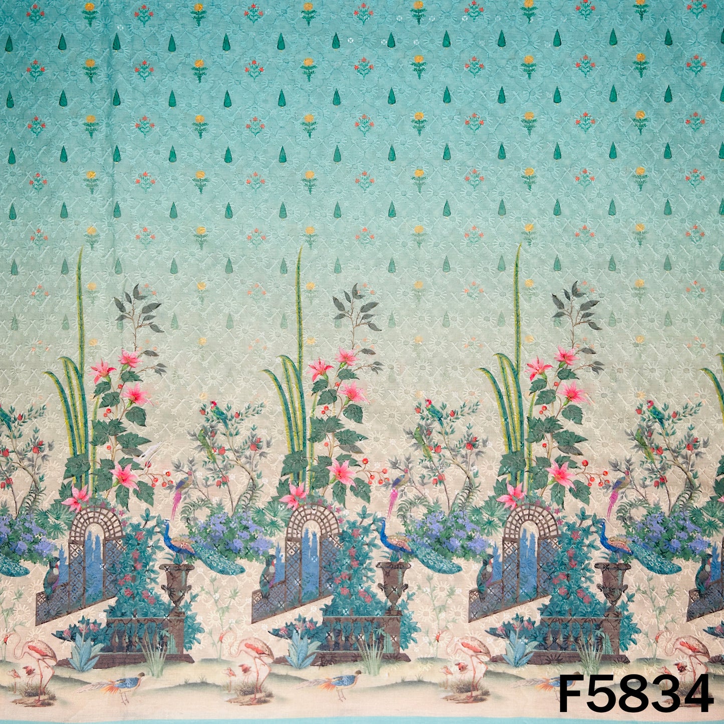 Digital Print Chikankari Sequins Work Cotton Fabric - F5834