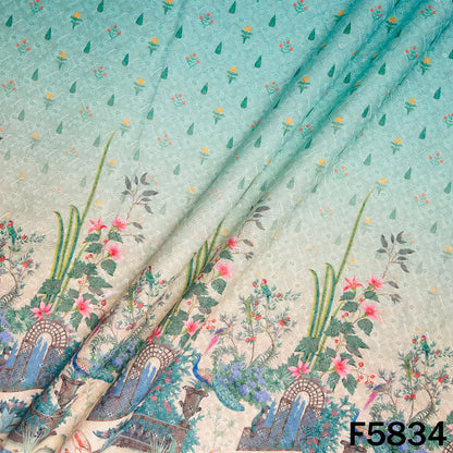 Digital Print Chikankari Sequins Work Cotton Fabric - F5834