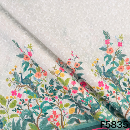 Digital Print Chikankari Sequins Work Cotton Fabric - F5835