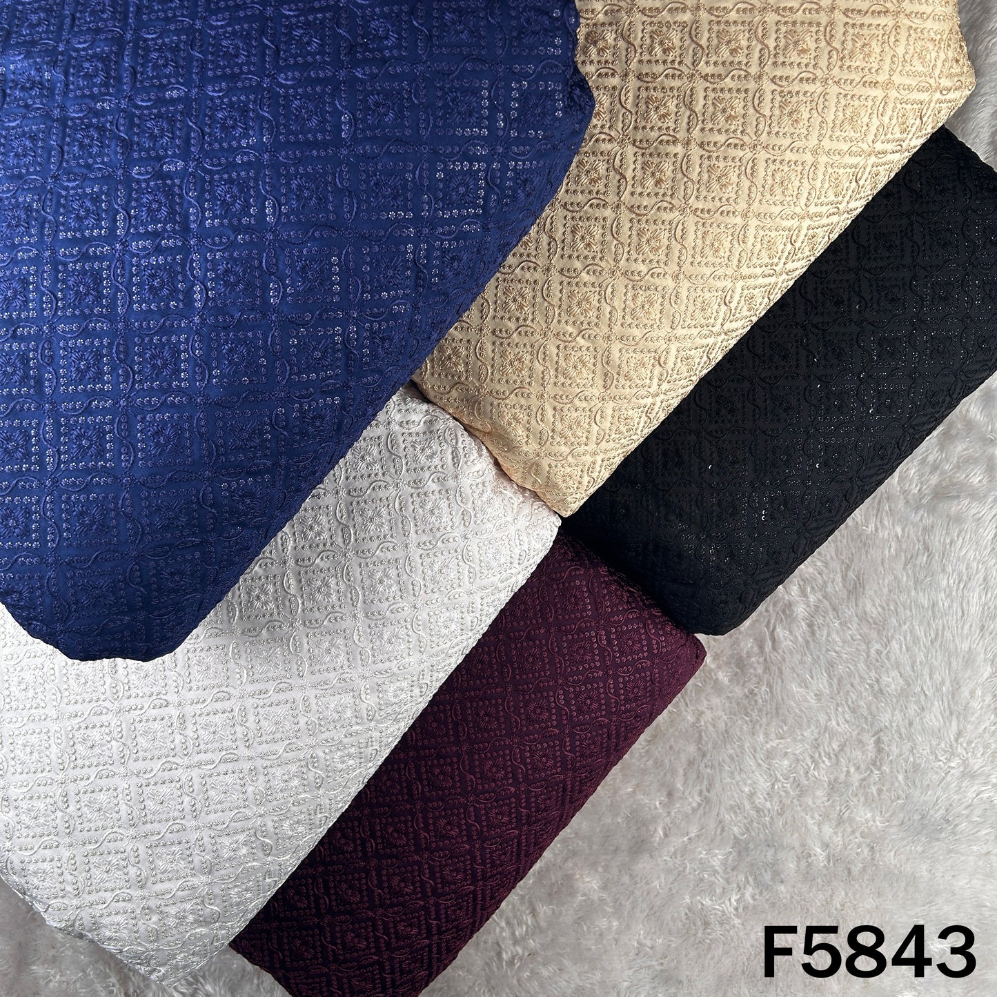 Thread Sequins Embroidered Satin Silk Fabric - F5843