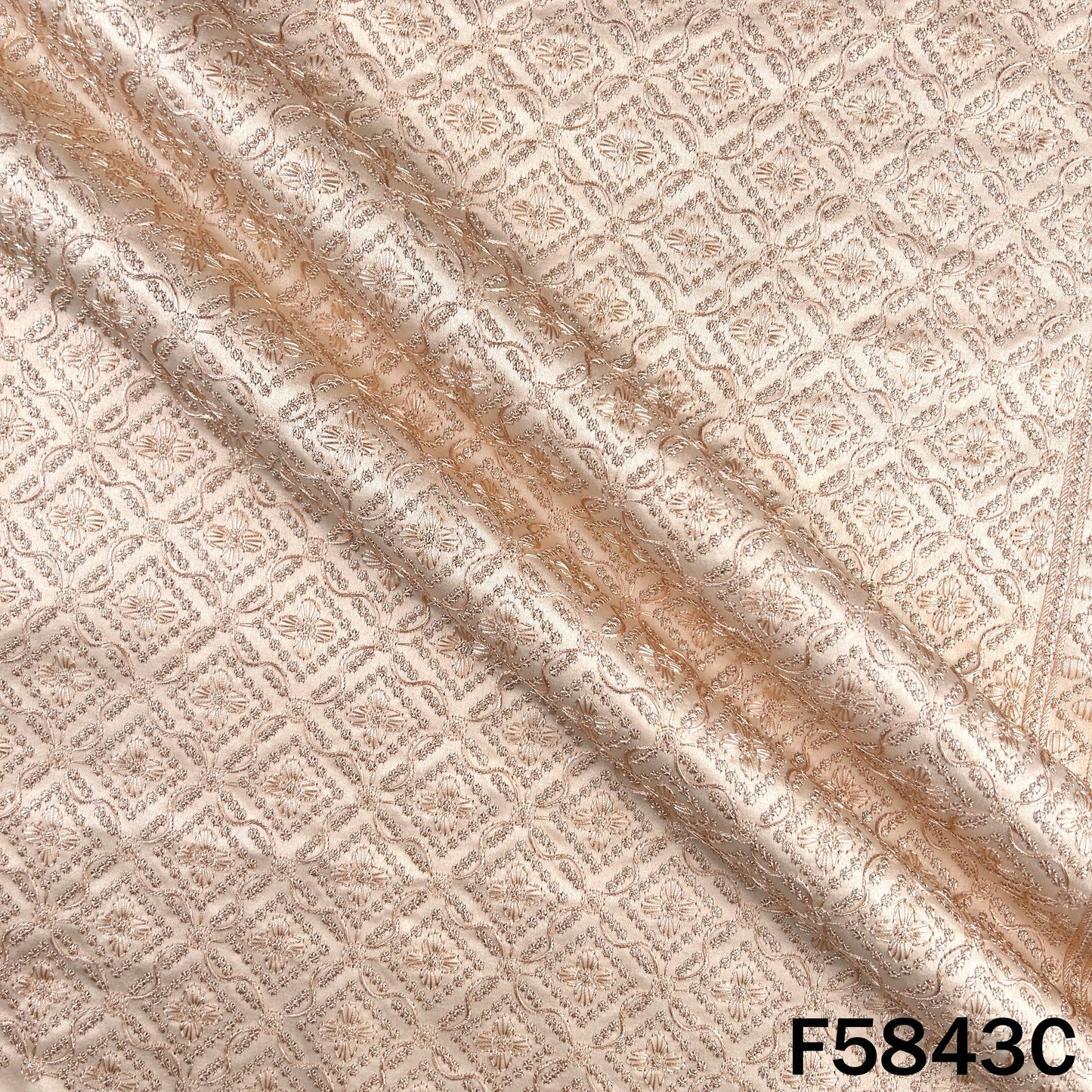 Thread Sequins Embroidered Satin Silk Fabric - F5843