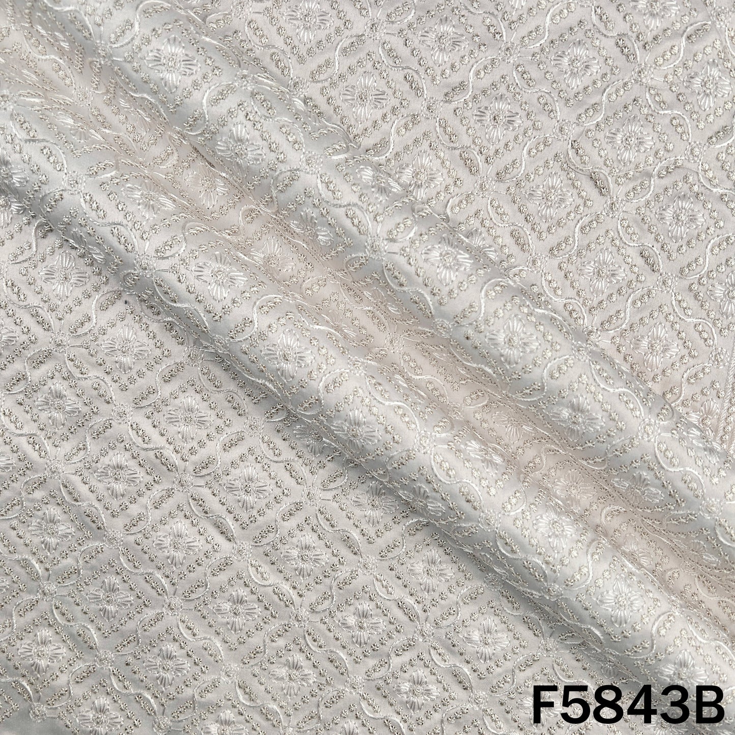 Thread Sequins Embroidered Satin Silk Fabric - F5843