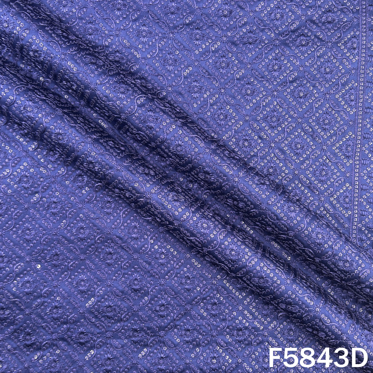 Thread Sequins Embroidered Satin Silk Fabric - F5843