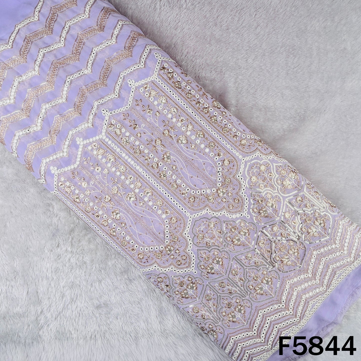 Faux Mirror Thread Zari Sequins Embroidered Georgette Fabric - F5844