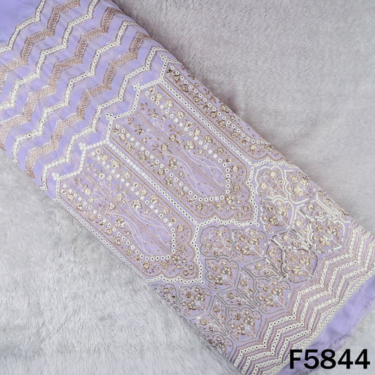 Faux Mirror Thread Zari Sequins Embroidered Georgette Fabric - F5844