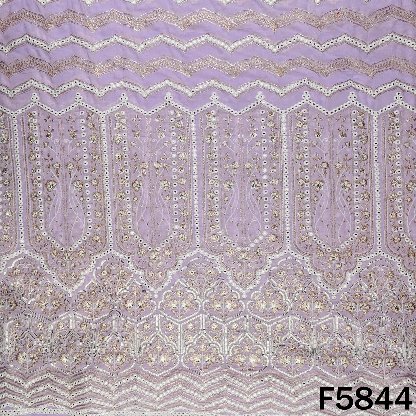 Faux Mirror Thread Zari Sequins Embroidered Georgette Fabric - F5844