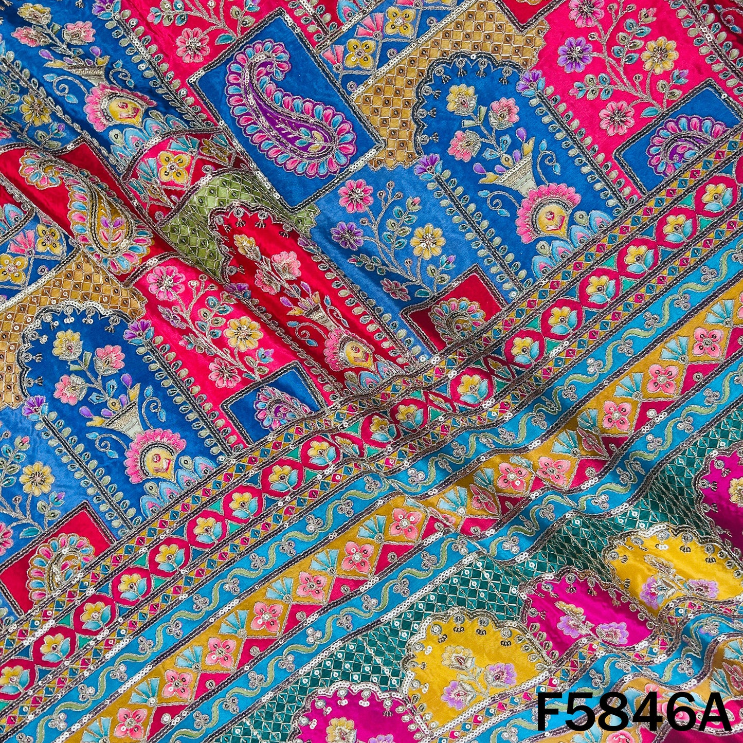 Zari Sequins Embroidered Viscose Crepe Fabric - F5846