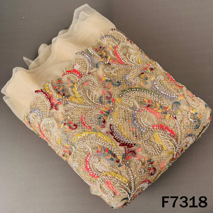 Cut Dana Zari Thread Sequins Embroidered Net Fabric - F7318