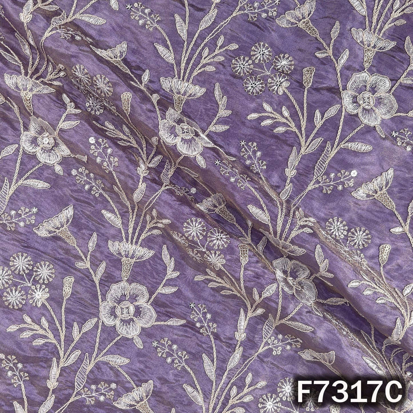 Thread Zari Sequins Embroidered Shimmer Tissue Fabric - F7317