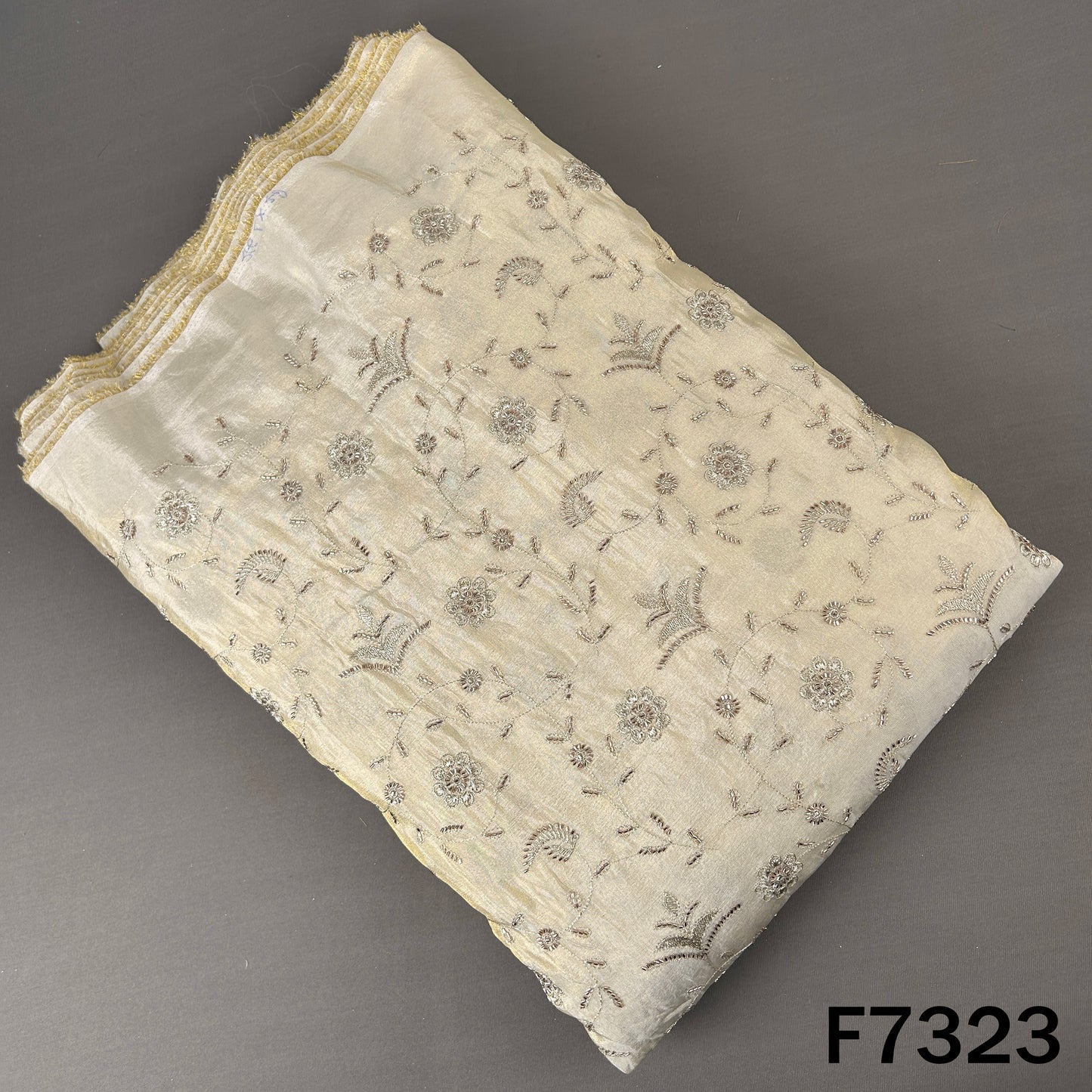 Dyeable Cut Dana Zari Embroidered Shimmer Tissue Fabric - F7323
