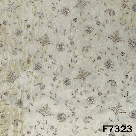 Dyeable Cut Dana Zari Embroidered Shimmer Tissue Fabric - F7323