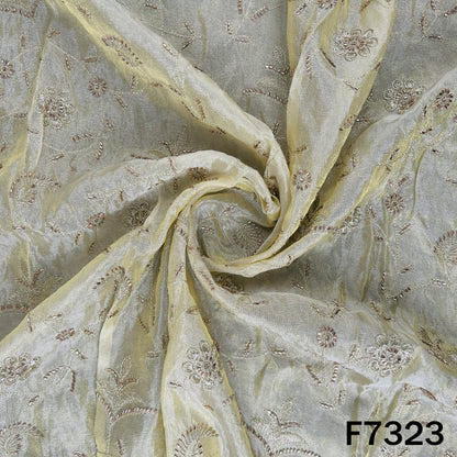 Dyeable Cut Dana Zari Embroidered Shimmer Tissue Fabric - F7323