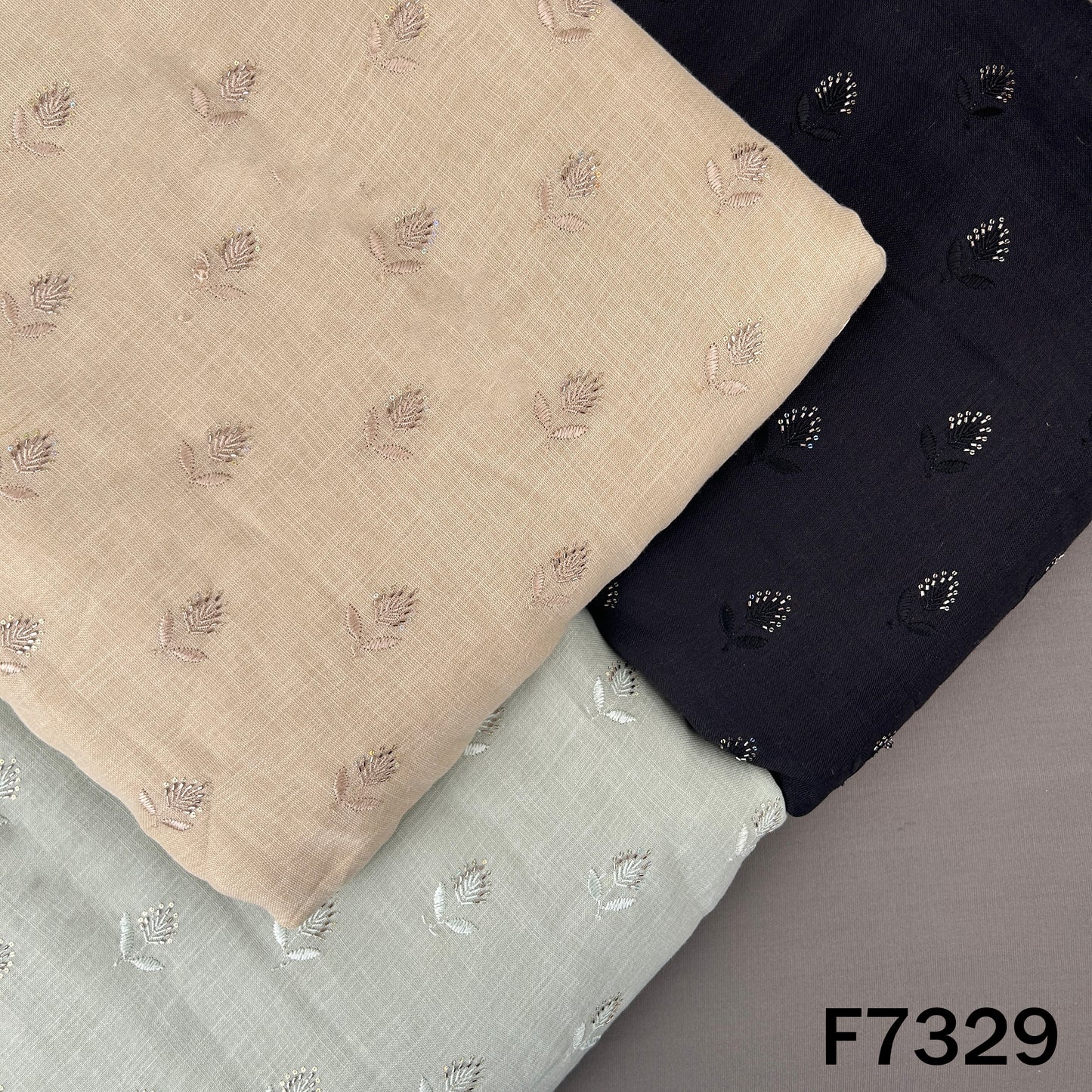 Cut Dana Thread Sequins Work Linen Fabric - F7329