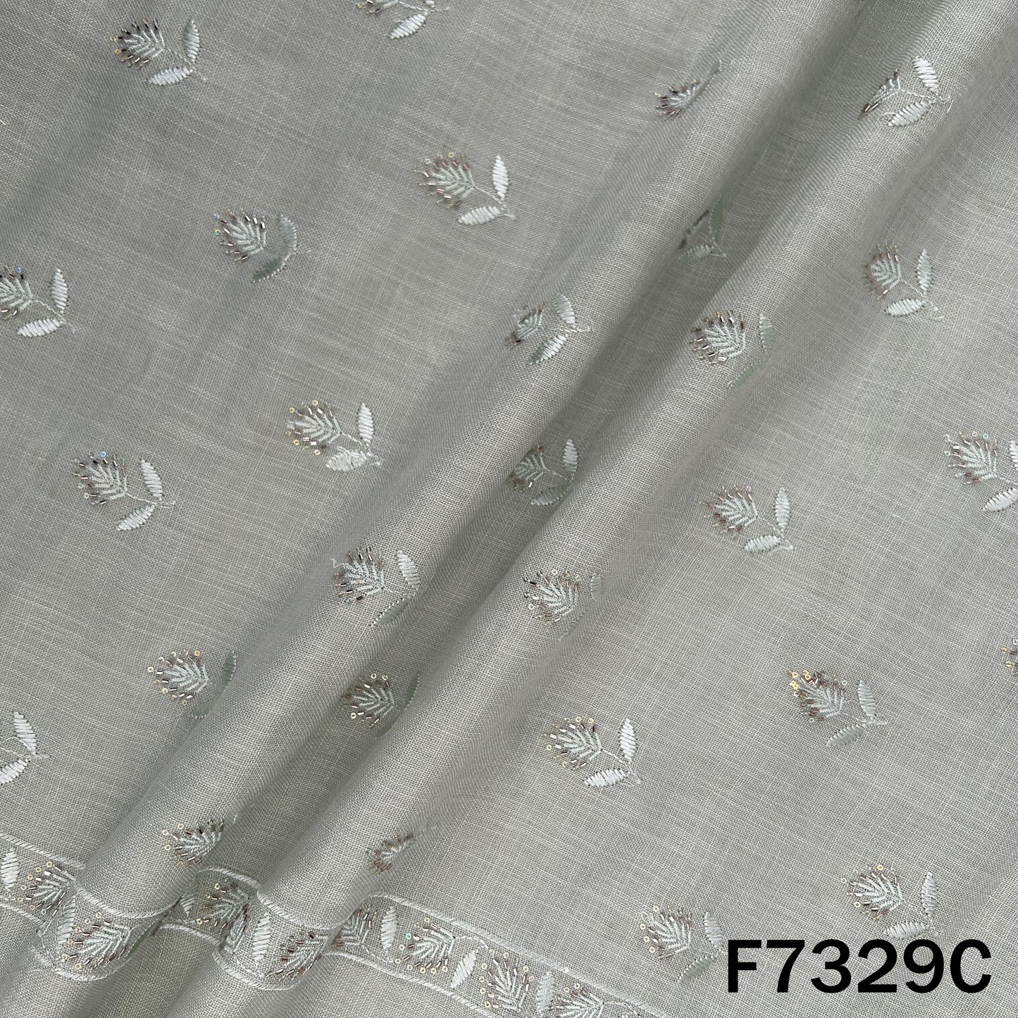 Cut Dana Thread Sequins Work Linen Fabric - F7329