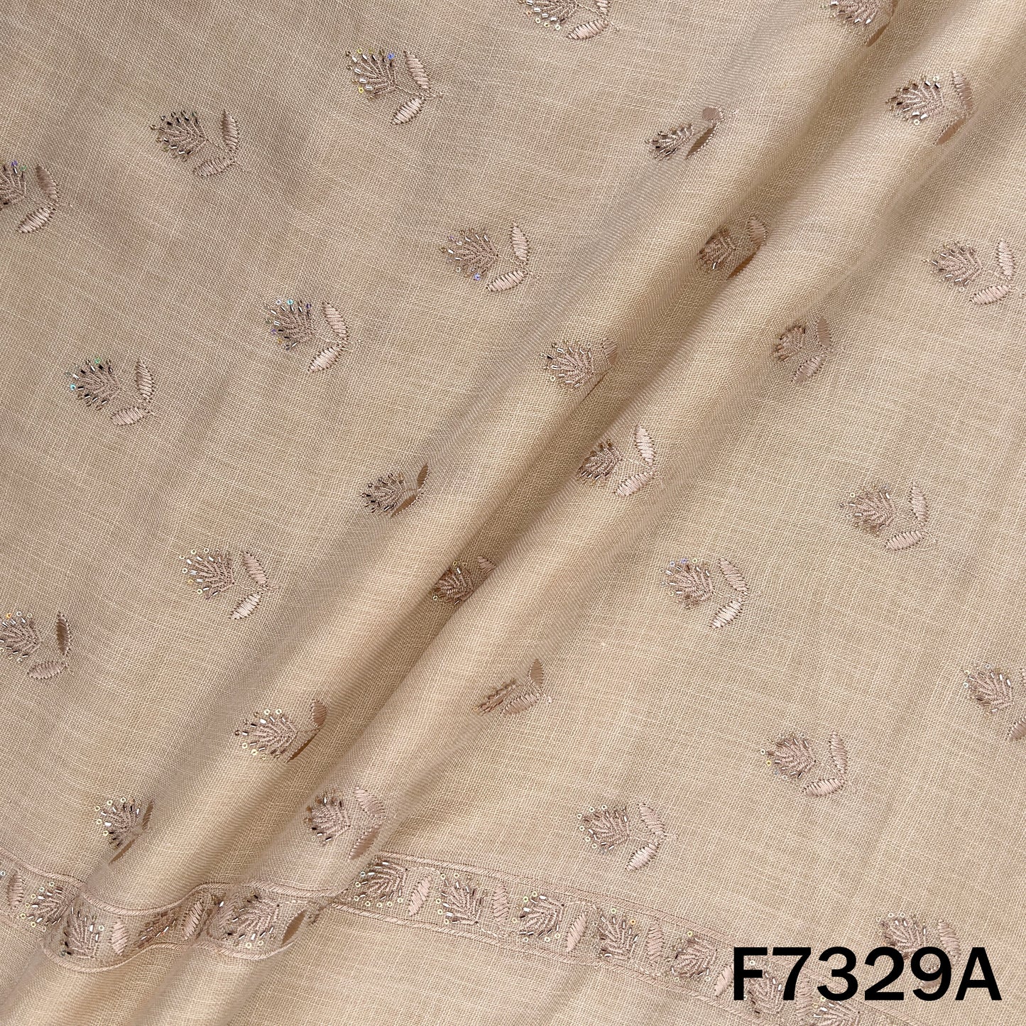 Cut Dana Thread Sequins Work Linen Fabric - F7329