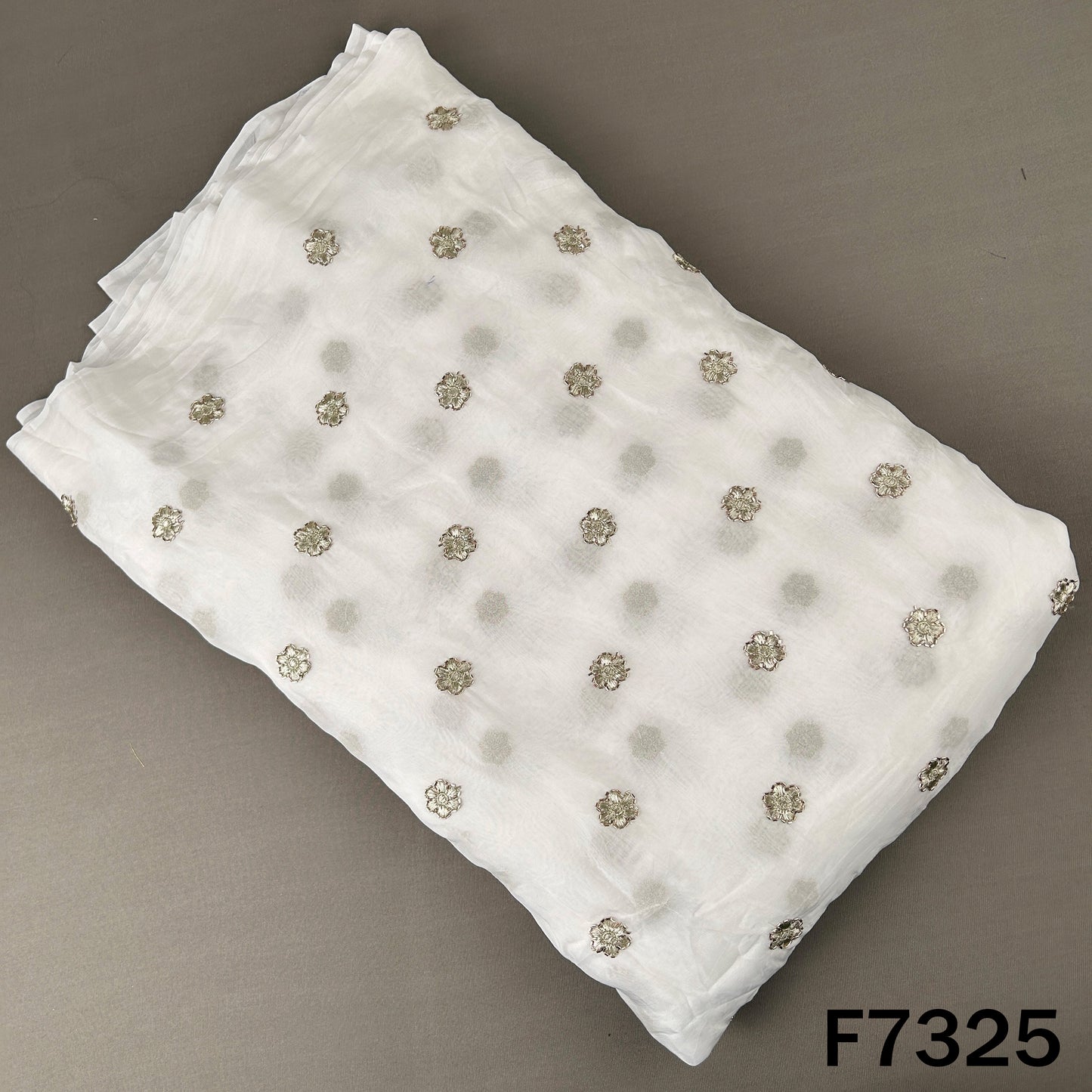 Dyeable Cut Dana Zari Work Organza Fabric - F7325