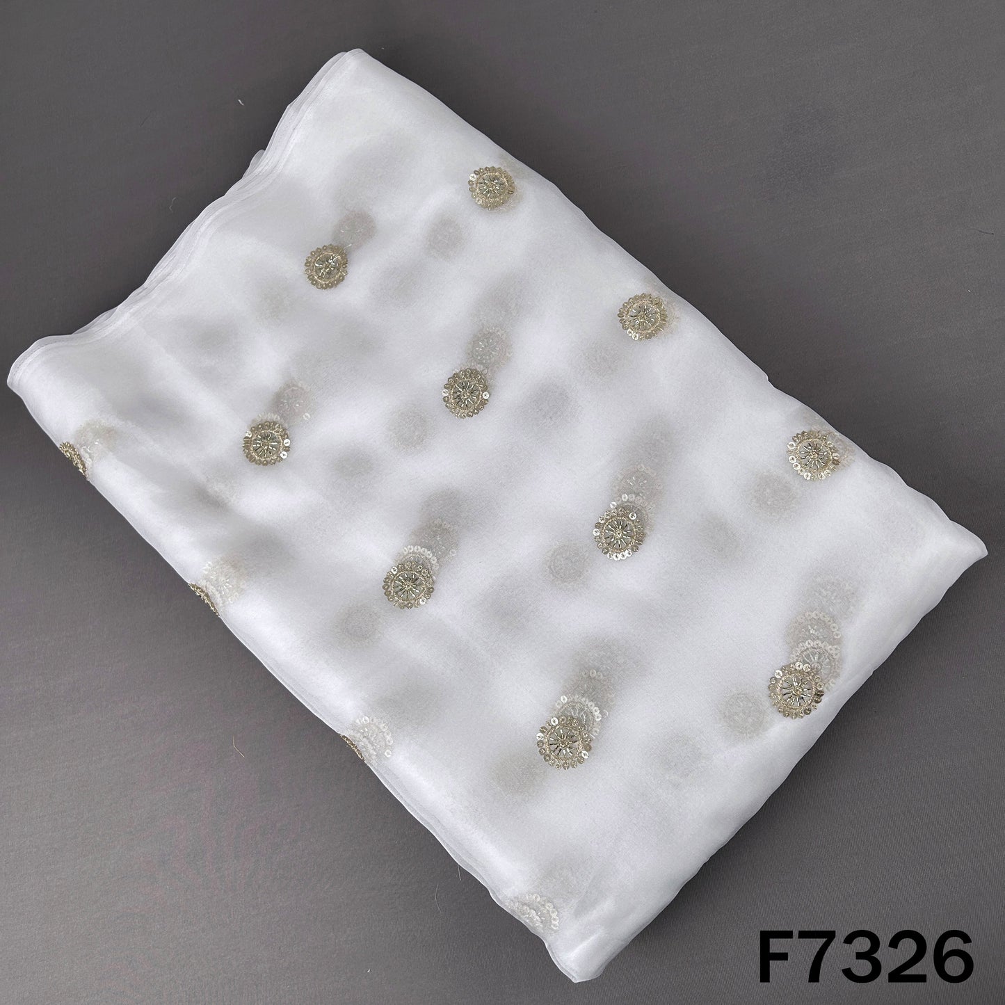 Dyeable Cut Dana Zari Sequins Work Organza Fabric - F7326