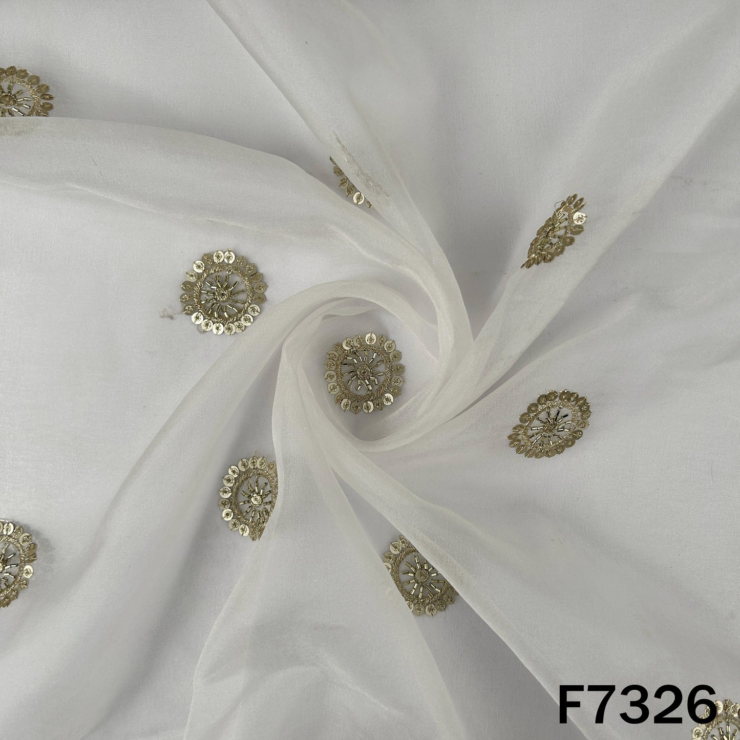Dyeable Cut Dana Zari Sequins Work Organza Fabric - F7326