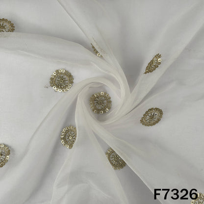 Dyeable Cut Dana Zari Sequins Work Organza Fabric - F7326