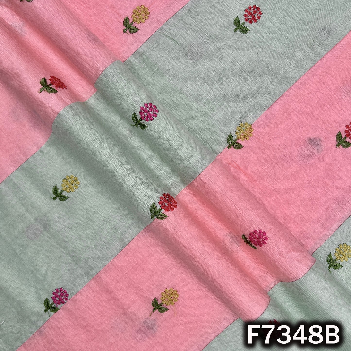 Thread Embroidered Patch Work Pure Cotton Fabric - F7348