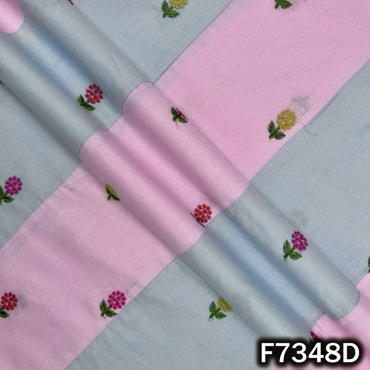 Thread Embroidered Patch Work Pure Cotton Fabric - F7348