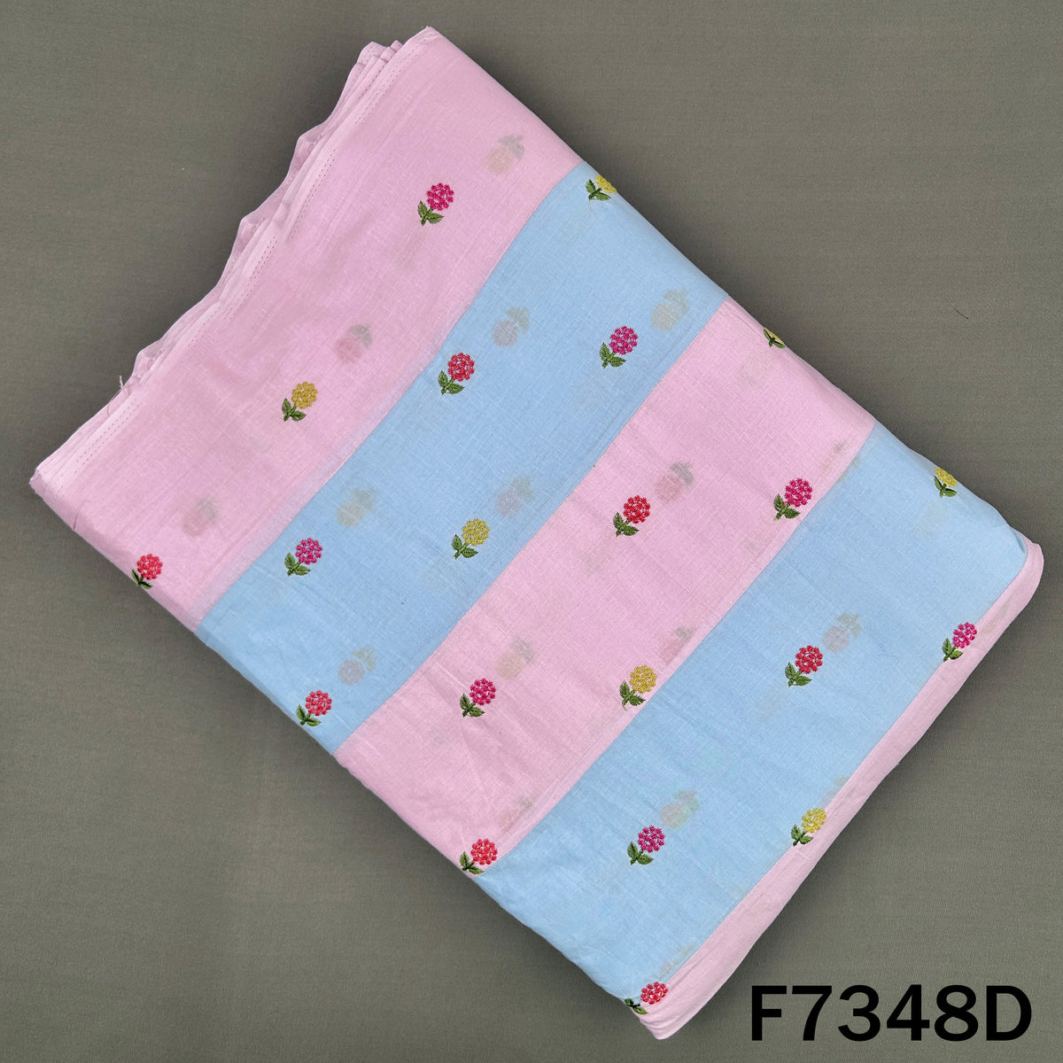 Thread Embroidered Patch Work Pure Cotton Fabric - F7348