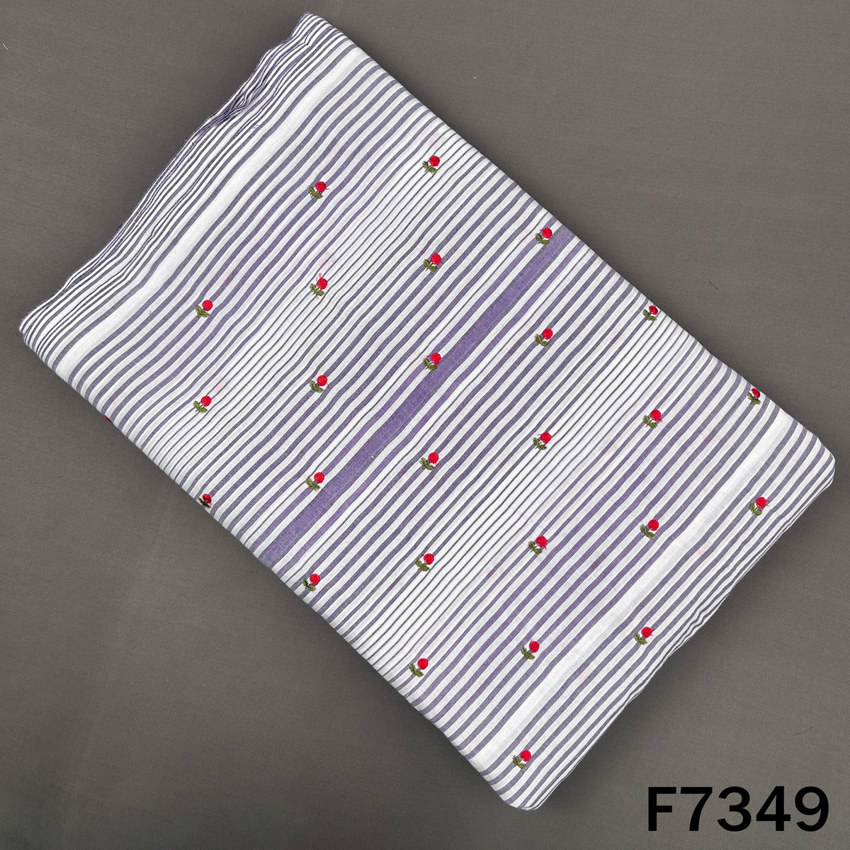 Stripes Thread Work Cotton Fabric - F7349