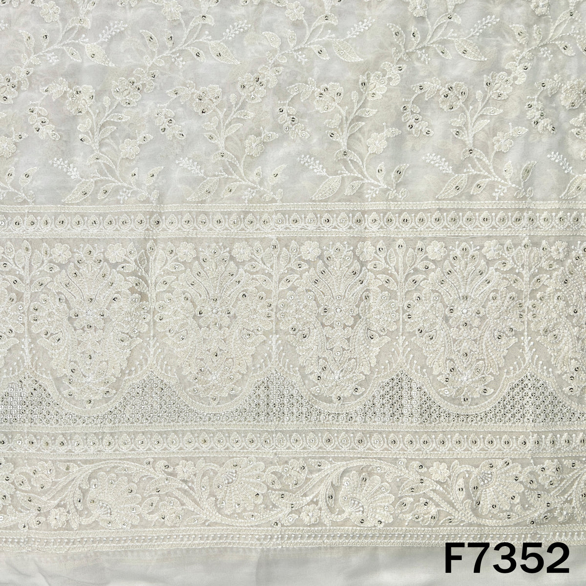 Dyeable Thread Sequins Embroidered Georgette Fabric - F7352