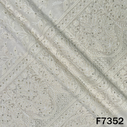 Dyeable Thread Sequins Embroidered Georgette Fabric - F7352