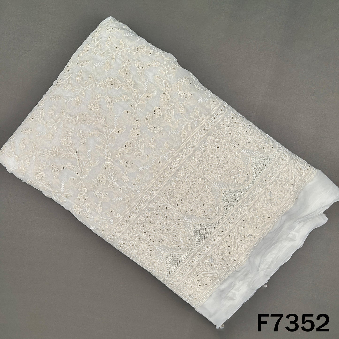 Dyeable Thread Sequins Embroidered Georgette Fabric - F7352
