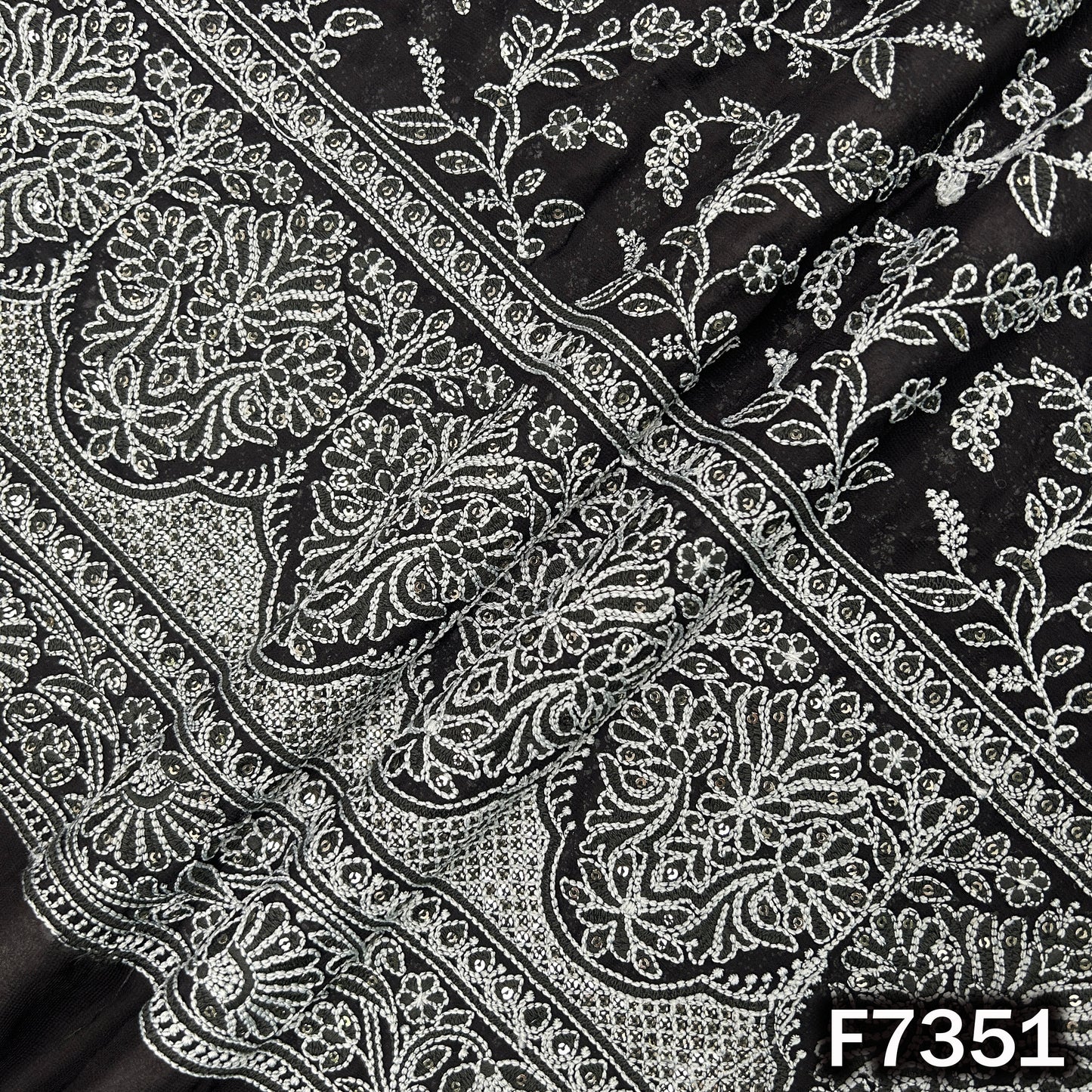 Thread Sequins Embroidered Georgette Fabric - F7351