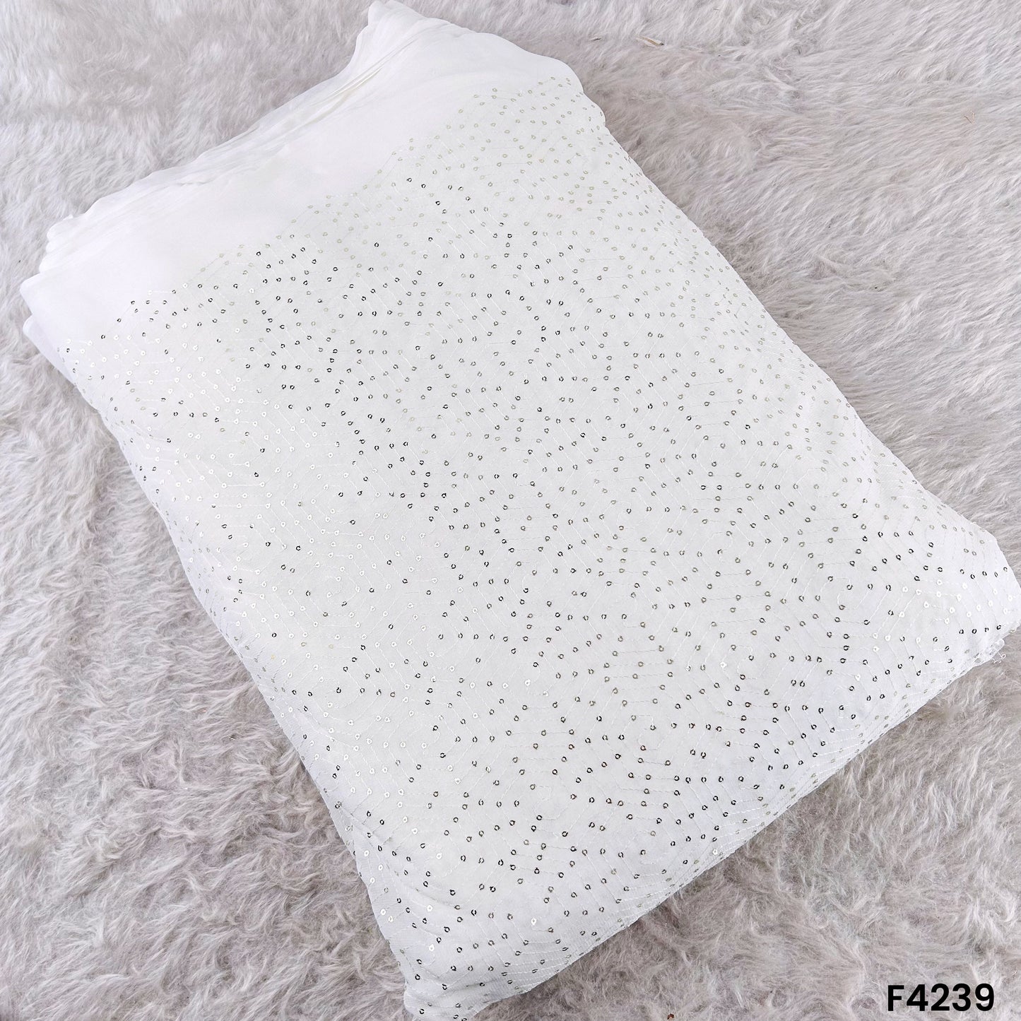 Dyeable Thread Sequins Embroidered Georgette Fabric- F4239