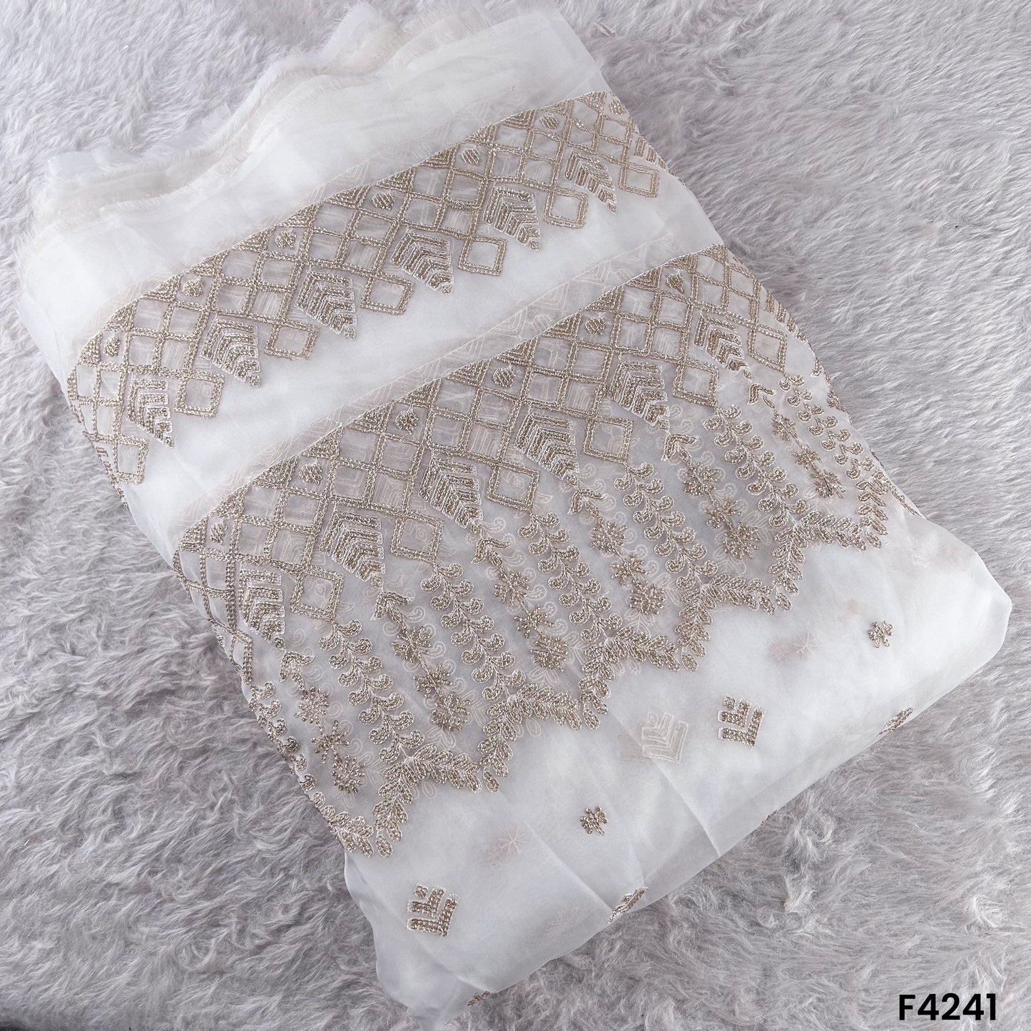 Dyeable Zari Thread Embroidered Organza Fabric- F4241