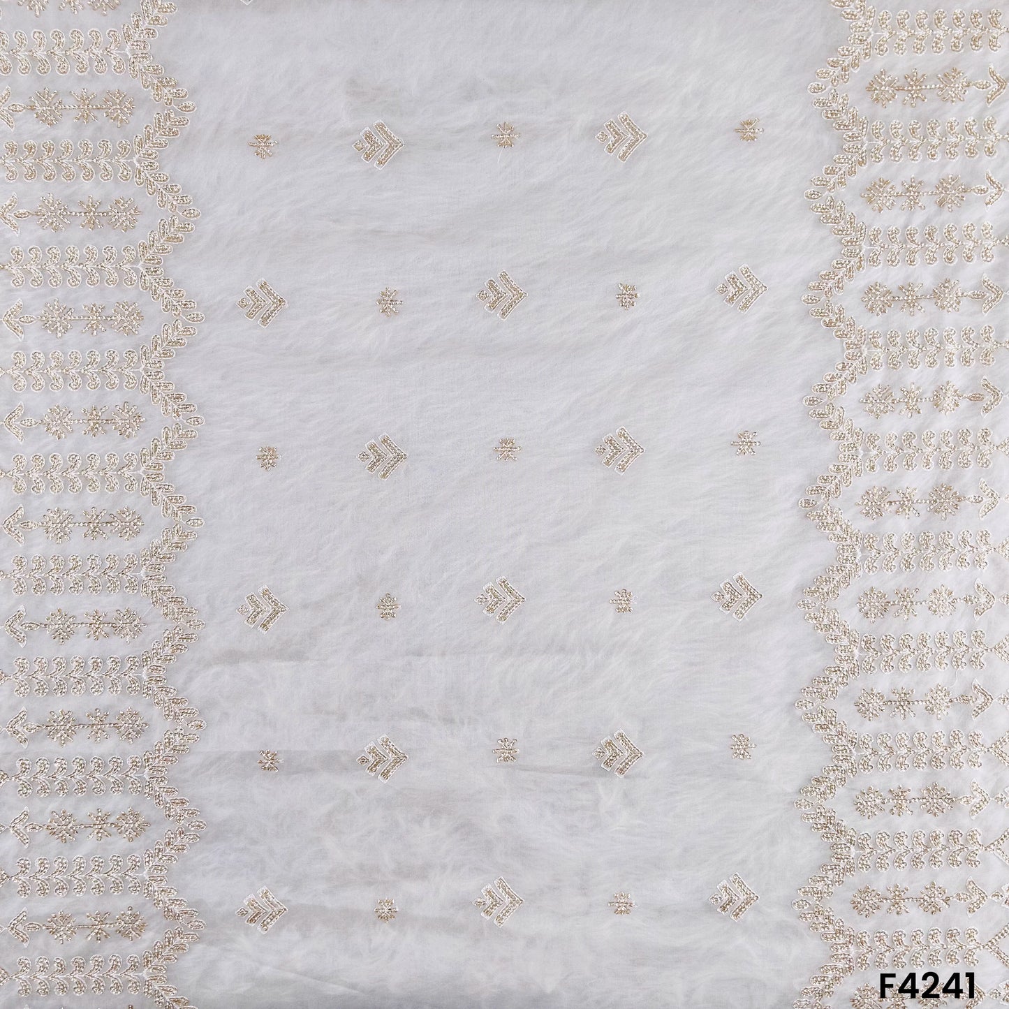 Dyeable Zari Thread Embroidered Organza Fabric- F4241